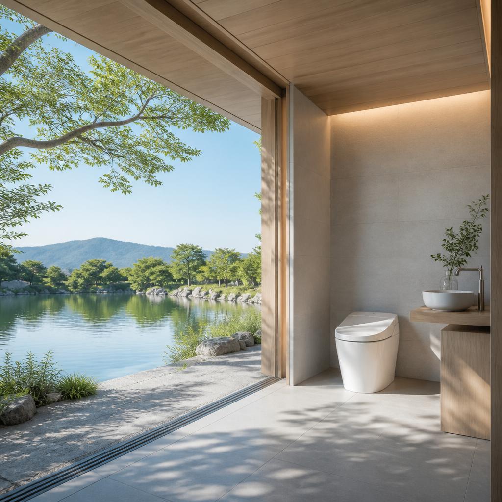 今治市の池のほとりで、トイレリフォームの新しいカタチ。